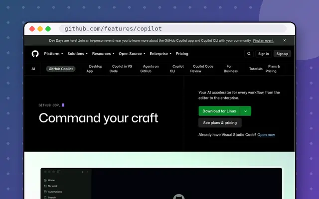 GitHub Copilot website preview