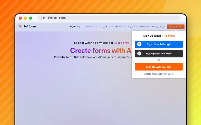 Jotform website preview